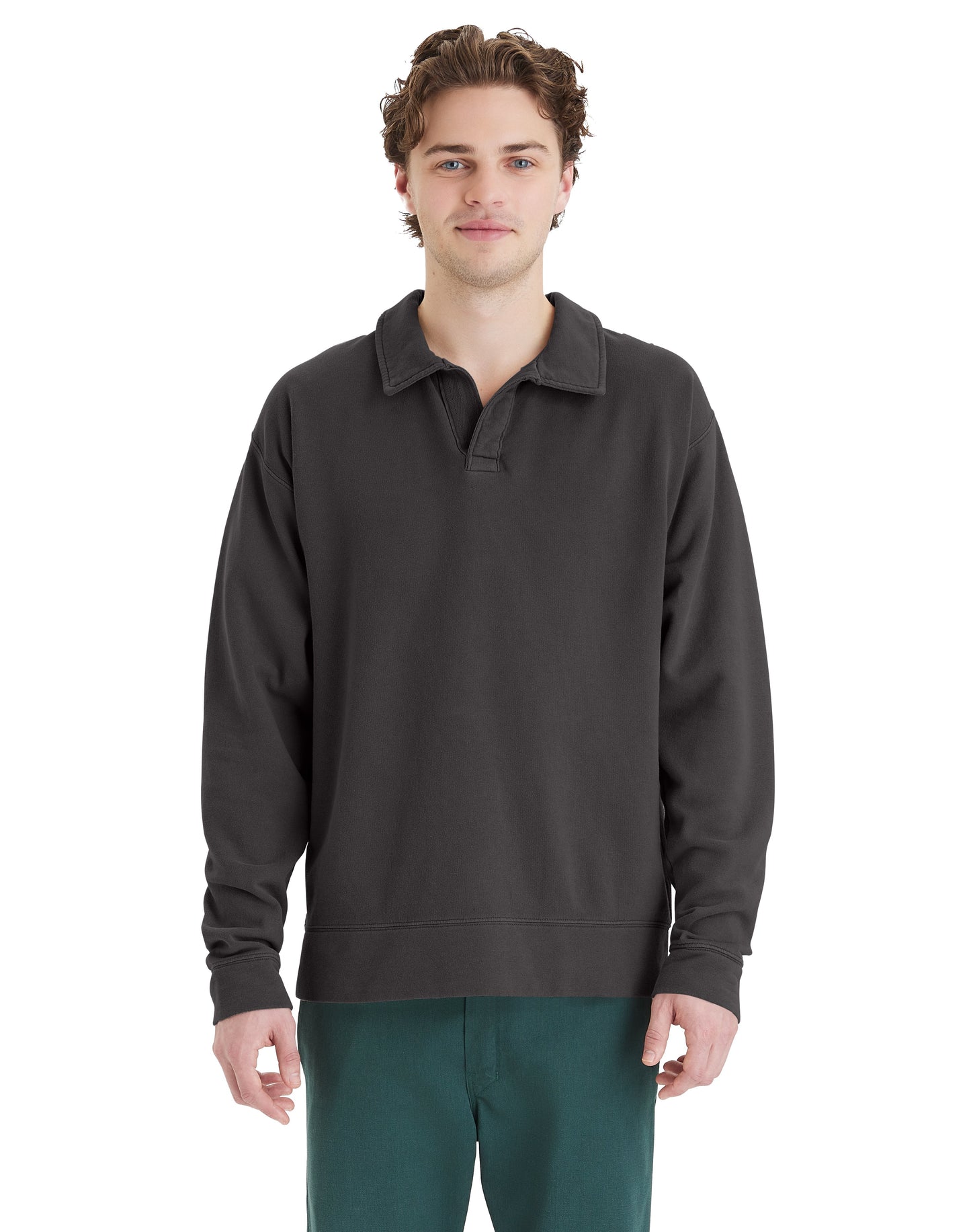 Garment Dye Polo Collar Sweatshirt - GDH490